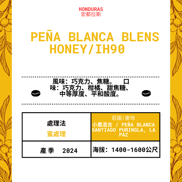 74-Peña Blanca blens Honey「小農混合 莊園」宏都拉斯-Peña Blanca Santiago Puringla, La Paz -2024 年- IH90 蜜處理 ----未稅價